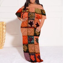 1 Piece Custom Casual Digital Printing Off Shoulder Plus Size Long Dress