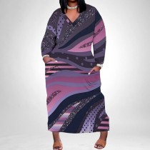 1 Piece Custom Casual Digital Printing V Neck Plus Size Long Dress