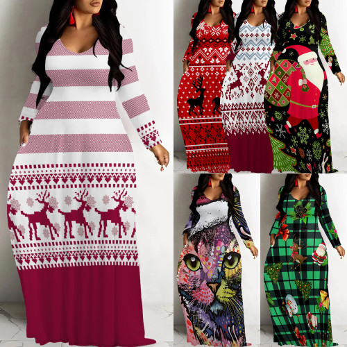 1 Piece Custom Casual Digital Printing V Neck Maxi Dresses