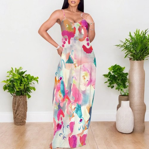 1 Piece Custom Casual Digital Printing Straps Maxi Dress