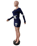 Casual Sweater Bow V-neck Knitted High Elastic Skirt Suit