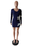 Casual Sweater Bow V-neck Knitted High Elastic Skirt Suit