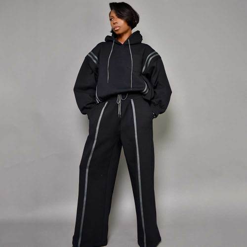 Chic Drawstring Hoodie & Wide Leg Pants Set