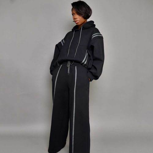 Chic Drawstring Hoodie & Wide Leg Pants Set