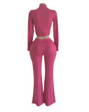 Solid Women's Clothing High Elastic Zipper Two Piece