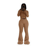Solid Women's Clothing High Elastic Zipper Two Piece