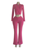 Solid Women's Clothing High Elastic Zipper Two Piece