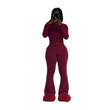 Solid Women's Clothing High Elastic Zipper Two Piece