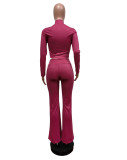 Solid Women's Clothing High Elastic Zipper Two Piece
