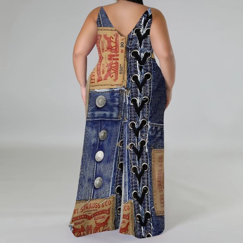 1 Piece Custom Casual Digital Printing Straps Plus Size 1 Piece Jumpsuits