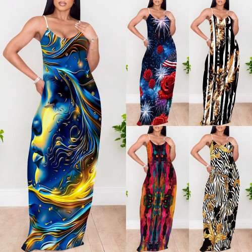 1 Piece Custom Casual Digital Printing Straps Maxi Dresses