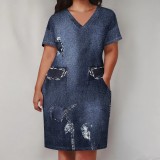 1 Piece Custom Casual Digital Printing V Neck Plus Size Midi Dresses