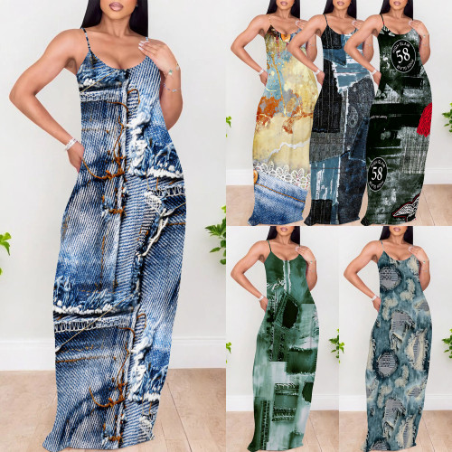 1 Piece Custom Casual Digital Printing Straps Maxi Dresses