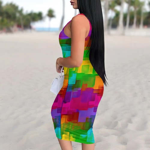 1 Piece Custom Casual Digital Printing U Neck Midi Dresses