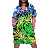 1 Piece Custom Casual Digital Printing V Neck Plus Size Midi Dresses