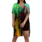 1 Piece Custom Casual Digital Printing Slit Two Piece Short Set