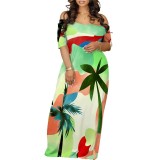1 Piece Custom Casual Digital Printing Off Shoulder Maxi Dresses