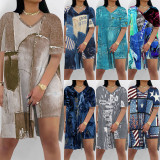 1 Piece Custom Casual Digital Printing Slit Two Piece Short Set
