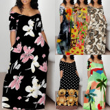 1 Piece Custom Casual Digital Printing Off Shoulder Maxi Dresses