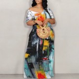 1 Piece Custom Casual Digital Printing Off Shoulder Maxi Dresses