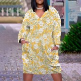 1 Piece Custom Casual Digital Printing V Neck Plus Size Midi Dresses