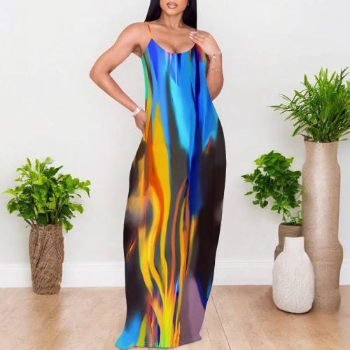 1 Piece Custom Casual Digital Printing Straps Maxi Dresses