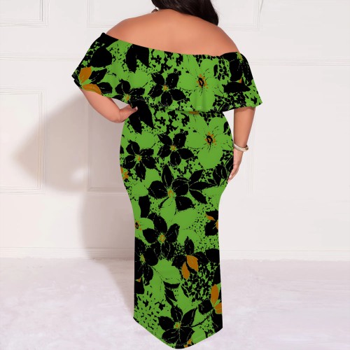 1 Piece Custom Casual Digital Printing Off Shoulder Plus Size Long Dress