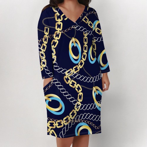 1 Piece Custom Casual Digital Printing V Neck Plus Size Midi Dresses