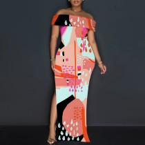 1 Piece Custom Casual Digital Printing Off Shoulder Maxi Dresses
