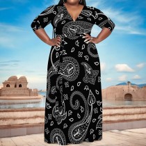 1 Piece Custom Casual Digital Printing V Neck Plus Size Maxi Dresses