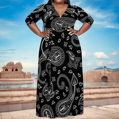 1 Piece Custom Casual Digital Printing V Neck Plus Size Maxi Dresses
