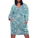 1 Piece Custom Casual Digital Printing V Neck Plus Size Midi Dresses