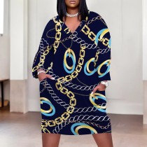1 Piece Custom Casual Digital Printing V Neck Plus Size Midi Dresses