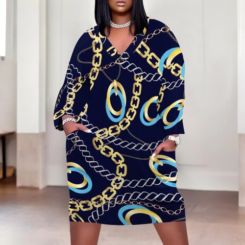 1 Piece Custom Casual Digital Printing V Neck Plus Size Midi Dresses