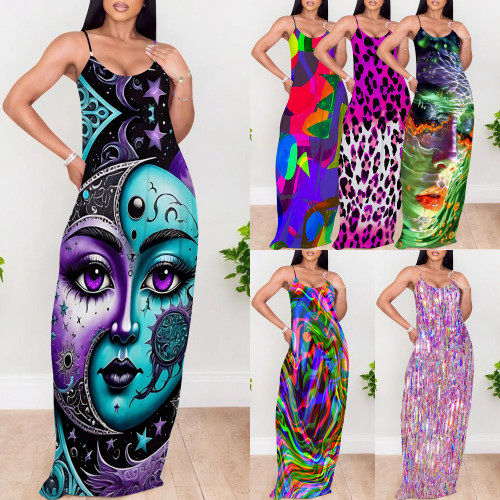 1 Piece Custom Casual Digital Printing Straps Maxi Dresses