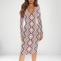 1 Piece Custom Casual Digital Printing V Neck Midi Dresses