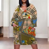 1 Piece Custom Casual Digital Printing V Neck Plus Size Midi Dresses