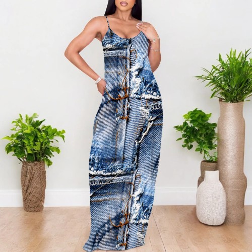 1 Piece Custom Casual Digital Printing Straps Maxi Dresses
