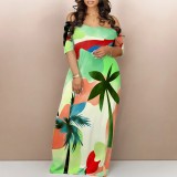 1 Piece Custom Casual Digital Printing Off Shoulder Maxi Dresses