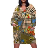 1 Piece Custom Casual Digital Printing V Neck Plus Size Midi Dresses