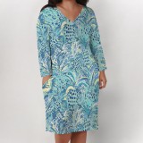 1 Piece Custom Casual Digital Printing V Neck Plus Size Midi Dresses