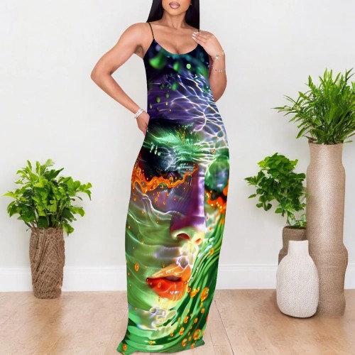 1 Piece Custom Casual Digital Printing Straps Maxi Dresses