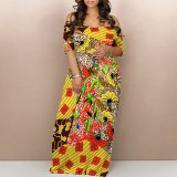 1 Piece Custom Casual Digital Printing Off Shoulder Maxi Dresses