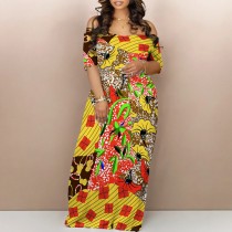 1 Piece Custom Casual Digital Printing Off Shoulder Maxi Dresses