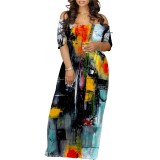 1 Piece Custom Casual Digital Printing Off Shoulder Maxi Dresses