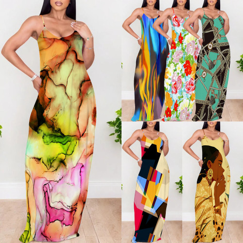 1 Piece Custom Casual Digital Printing Straps Maxi Dresses