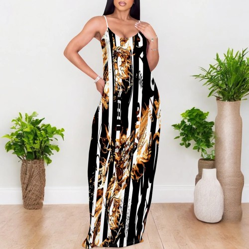 1 Piece Custom Casual Digital Printing Straps Maxi Dresses