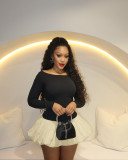 Solid Long Sleeve Round Neck Sexy Mini Tutu Dress