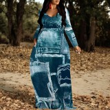 1 Piece Custom Casual Digital Printing V Neck Maxi Dresses
