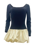 Solid Long Sleeve Round Neck Sexy Mini Tutu Dress